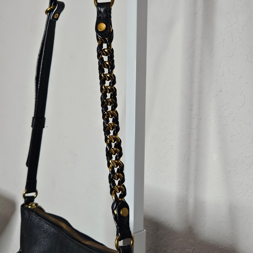Elliott Lucca Black Pebbled Leather Crossbody Bag Gold Hardware‎ Braided Strap - Picture 3 of 10